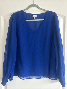 J. Crew Cobalt Blue Sheer Dot V-Neck Blouse